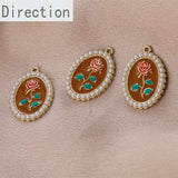 Retro Rose Flower Pearl Alloy Pendant Jewelry Making Accessories