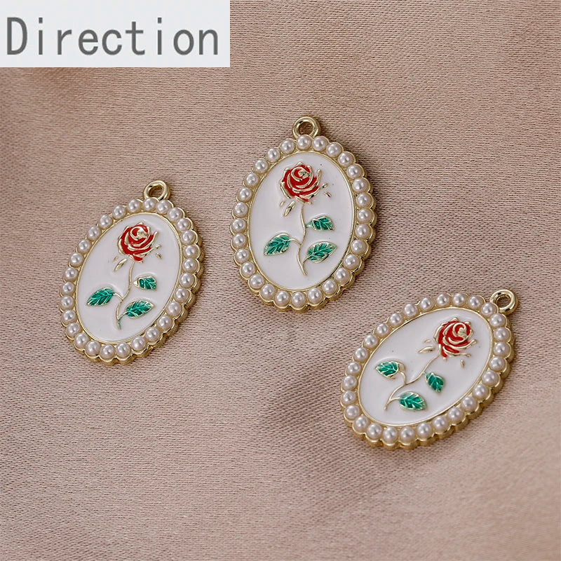 Retro Rose Flower Pearl Alloy Pendant Jewelry Making Accessories