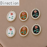 Retro Rose Flower Pearl Alloy Pendant Jewelry Making Accessories