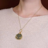 Retro Style Hetian Jade Leaf Necklace Gray Jade Pendant