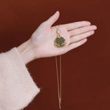 Retro Style Hetian Jade Leaf Necklace Gray Jade Pendant