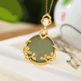 Retro Style Hetian Jade Leaf Necklace Gray Jade Pendant