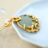 Retro Style Hetian Jade Leaf Necklace Gray Jade Pendant
