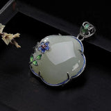 Retro Style S925 Silver Hetian Jade Plum Blossom Pendant