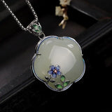 Retro Style S925 Silver Hetian Jade Plum Blossom Pendant