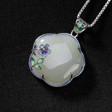 Retro Style S925 Silver Hetian Jade Plum Blossom Pendant
