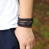 Tiger Eye Stone Beads Leather Multi-layer Bracelet