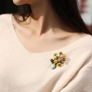 Sunflower Vase Brooches For Woman Autumn Winter Party Accessory