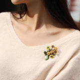 Sunflower Vase Brooches For Woman Autumn Winter Party Accessory