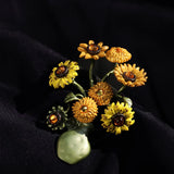 Sunflower Vase Brooches For Woman Autumn Winter Party Accessory