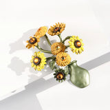 Sunflower Vase Brooches For Woman Autumn Winter Party Accessory
