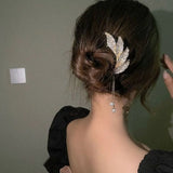 Vintage Tassel Pearl Pendant Hairpin for Women U-shaped Headdress