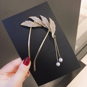 Vintage Tassel Pearl Pendant Hairpin for Women U-shaped Headdress