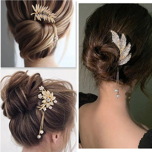 Vintage Tassel Pearl Pendant Hairpin for Women U-shaped Headdress