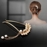 Vintage Tassel Pearl Pendant Hairpin for Women U-shaped Headdress