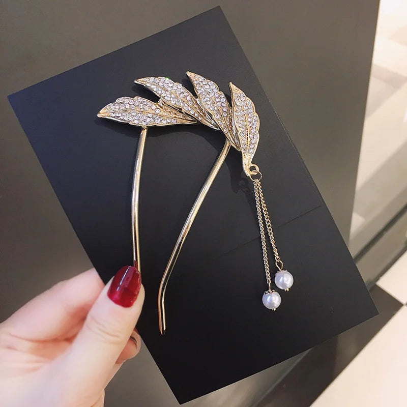 Vintage Tassel Pearl Pendant Hairpin for Women U-shaped Headdress