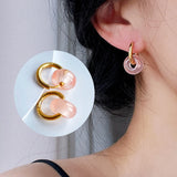 Retro Hoop Earrings with Natural Stone Beads