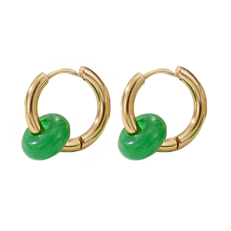 Retro Hoop Earrings with Natural Stone Beads