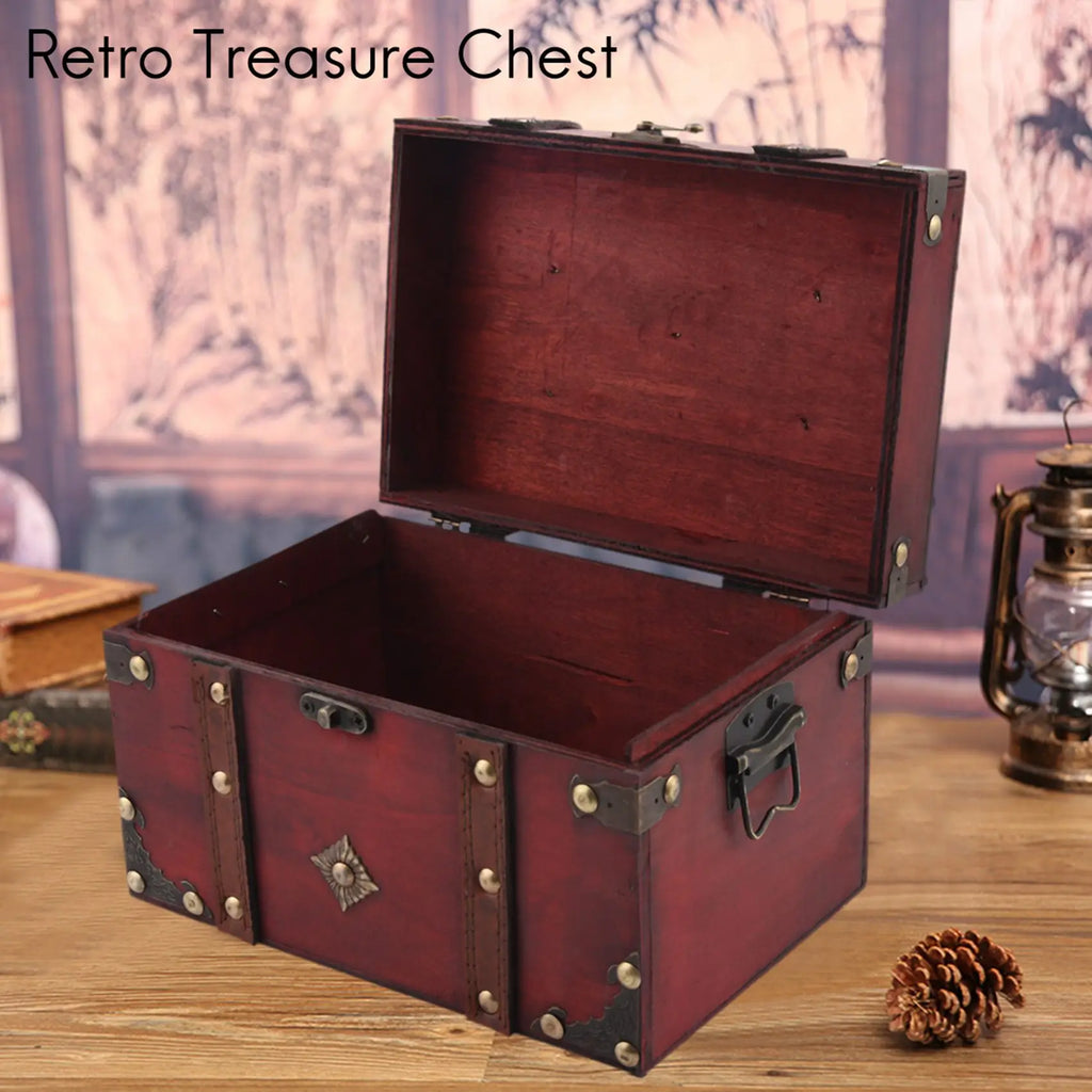 Retro Treasure Chest Vintage Wooden Storage Box Antique Jewelry Organizer