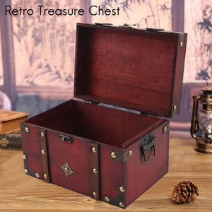 Retro Treasure Chest Vintage Wooden Storage Box Antique Jewelry Organizer