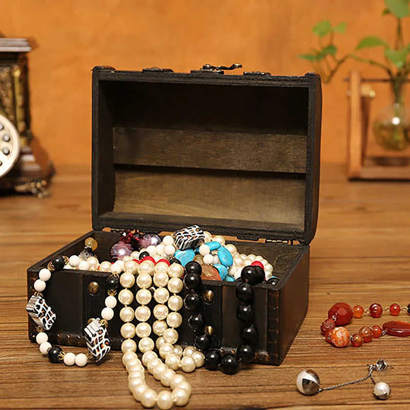 Vintage Wooden Storage Box Antique Style Jewelry Organizer