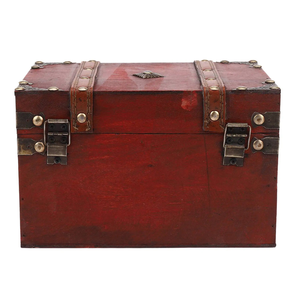Vintage Wooden Treasure Chest with Lock Antique Style Jewelry Box