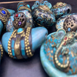 Verdigris Patina Copper Elephant Buddha Horn Charms Pendants