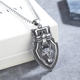 Viking Shield Flying Eagle Wolf Head Pendant Necklace