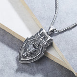 Viking Shield Flying Eagle Wolf Head Pendant Necklace