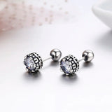 925 Silver CZ Crown Stud Earrings