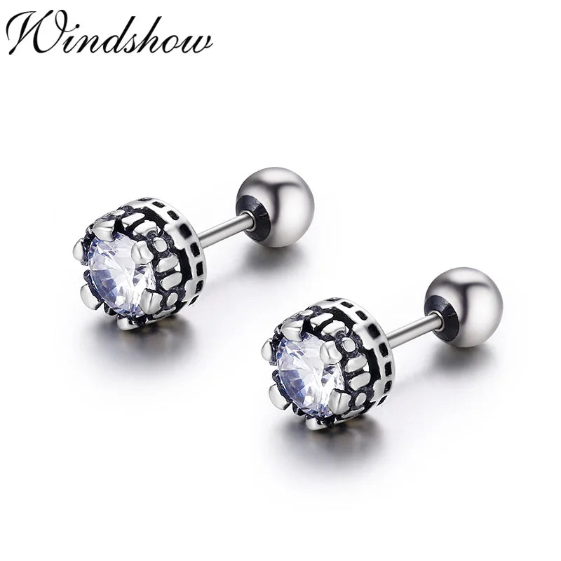 925 Silver CZ Crown Stud Earrings