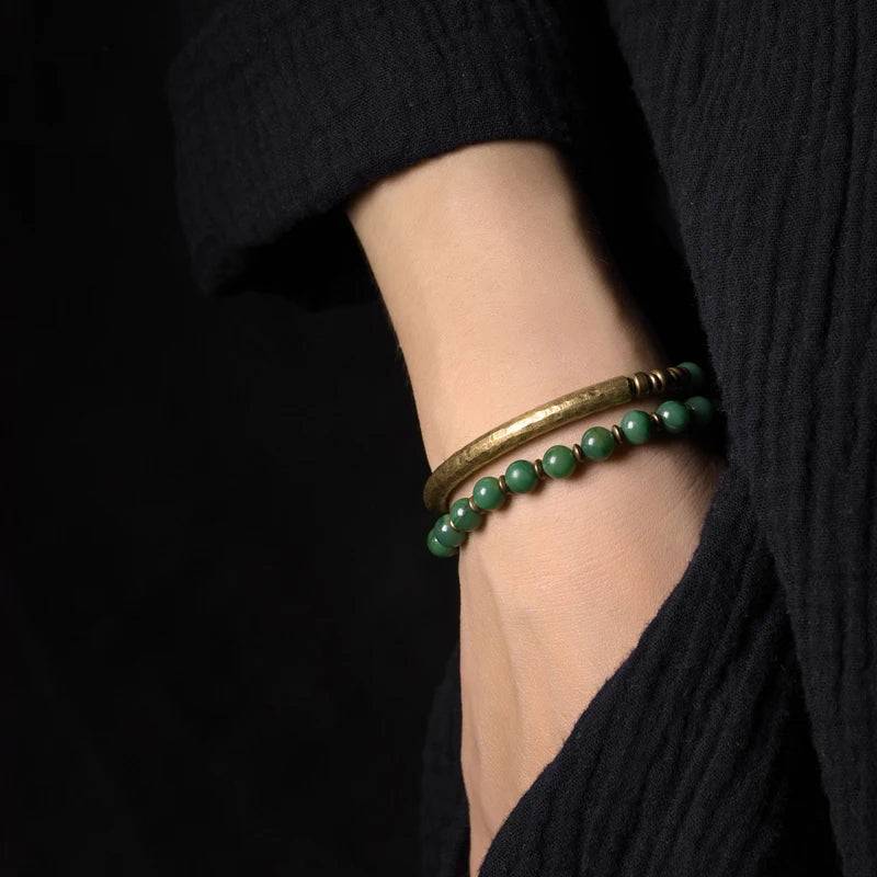 Red Stone Copper African Green Beaded Couple Bracelets