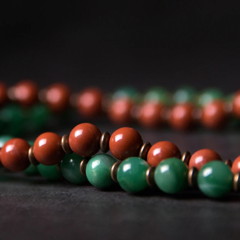 Red Stone Copper African Green Beaded Couple Bracelets