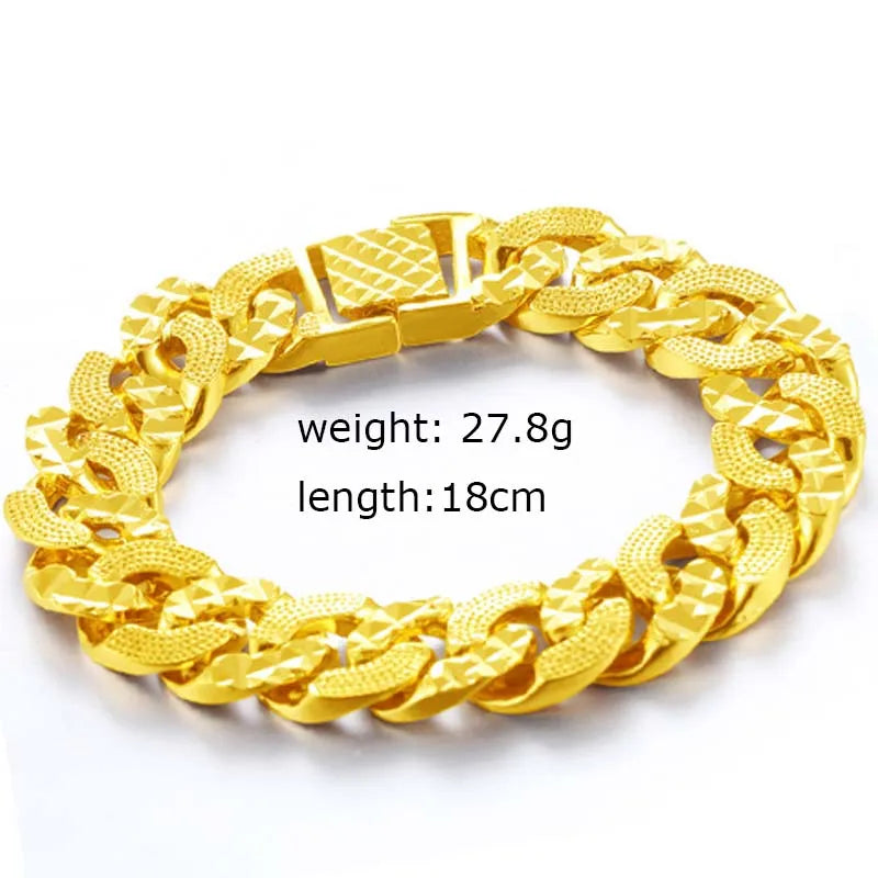 Retro Vintage 24K Plated Copper Cuban Men's Bracelet Hip Hop Party Jewelry
