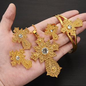 Retro Zircon Cross Pendant Set African Arab Jewelry