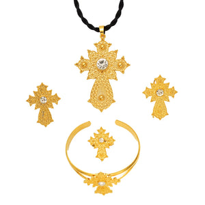 Retro Zircon Cross Pendant Set African Arab Jewelry