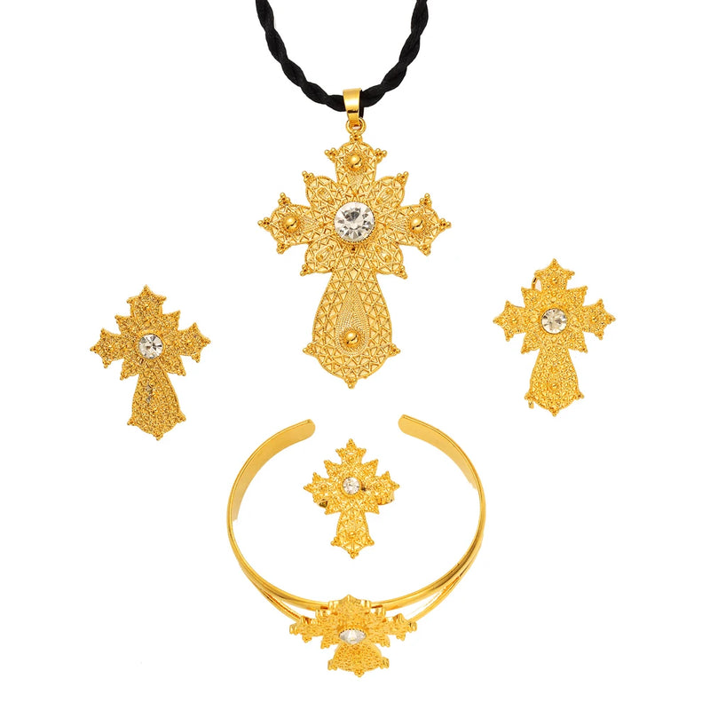 Retro Zircon Cross Pendant Set African Arab Jewelry