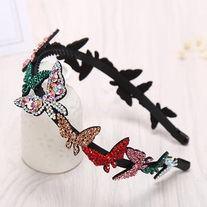 Retro Women Butterfly Headband Czech Crystal Non-slip Border Girl Hairpin