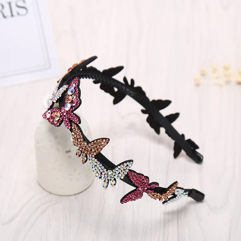 Retro Women Butterfly Headband Czech Crystal Non-slip Border Girl Hairpin