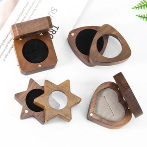 Retro Wood Couple Rings Box Jewelry Organizer Packaging Wooden Heart