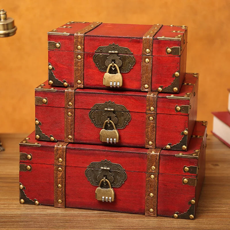Vintage Wood Jewelry Storage Box with Lock