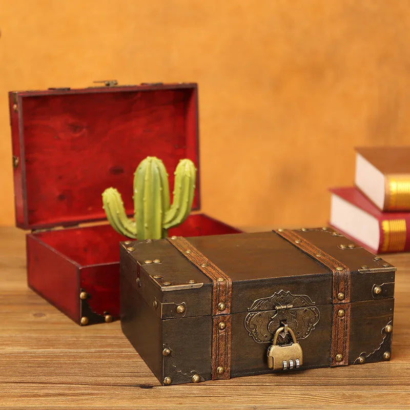 Vintage Wood Jewelry Storage Box with Lock
