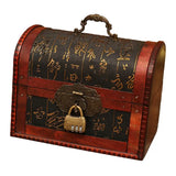 Vintage Wood Treasure Chest with Metal Necklace & Password Jewelry Pouch