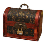 Vintage Wood Treasure Chest with Metal Necklace & Password Jewelry Pouch
