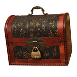 Vintage Wood Treasure Chest with Metal Necklace & Password Jewelry Pouch