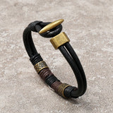 Retro Men's Leather Bracelet Rope Wrap Stainless Steel