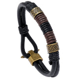 Retro Men's Leather Bracelet Rope Wrap Stainless Steel