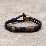 Retro Men's Leather Bracelet Rope Wrap Stainless Steel
