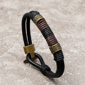 Retro Men's Leather Bracelet Rope Wrap Stainless Steel