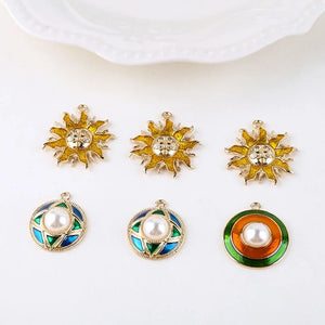 Retro Sun Pearl Round Pendant DIY Earrings Accessories